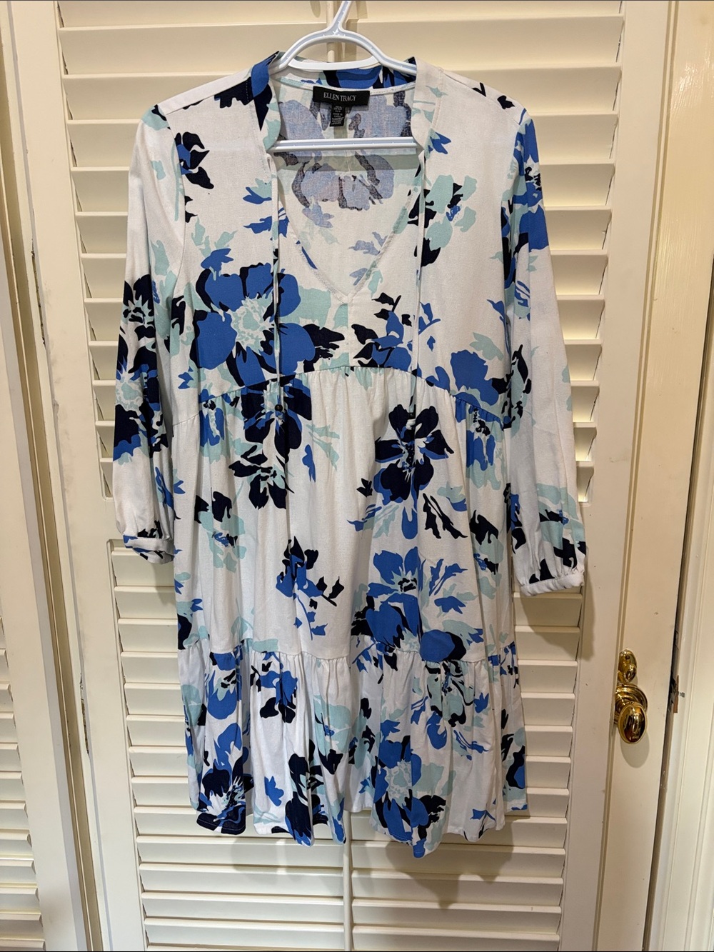 Ellen Tracy Navy, Blue & White Floral Dress Size Small NWOT